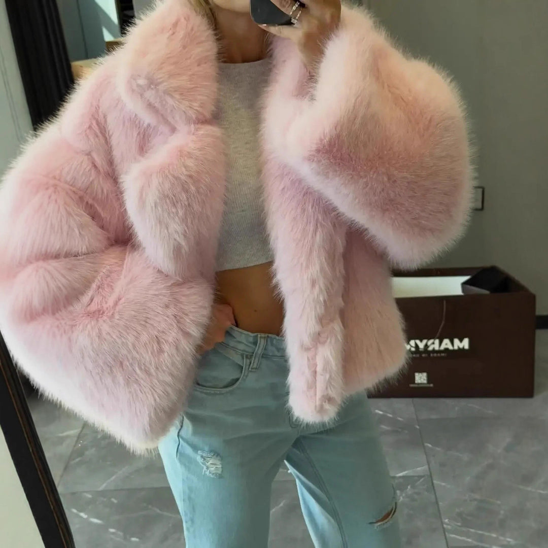 Women Cropped Faux Fur Bomber with Voluminous High Pile Mune Fashion