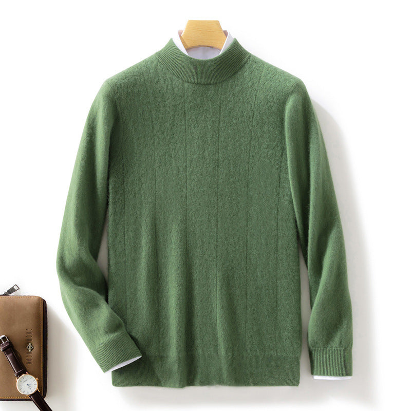 Men's fine stand-up collar sweater in cashmere look with subtle diagonal texture and narrow hem Mune Fashion