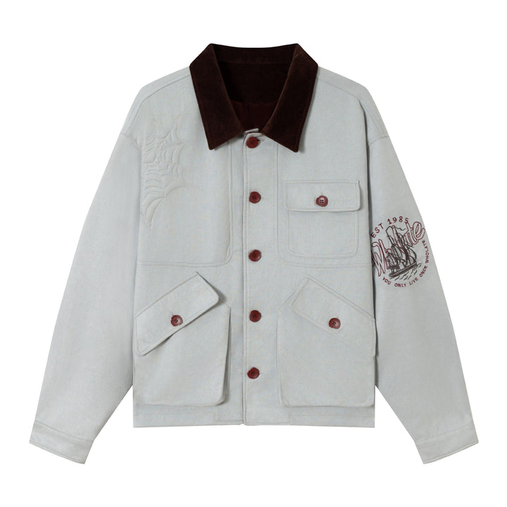 Men's short jacket made of suede look with cord collar and utility pockets Mune Fashion