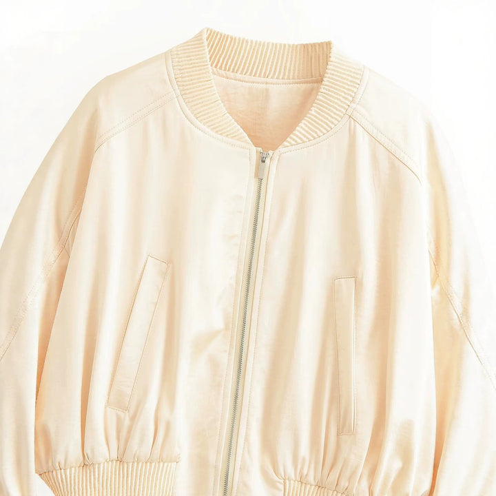 Women's cropped satin bomber jacket with elastic cuffs Drune