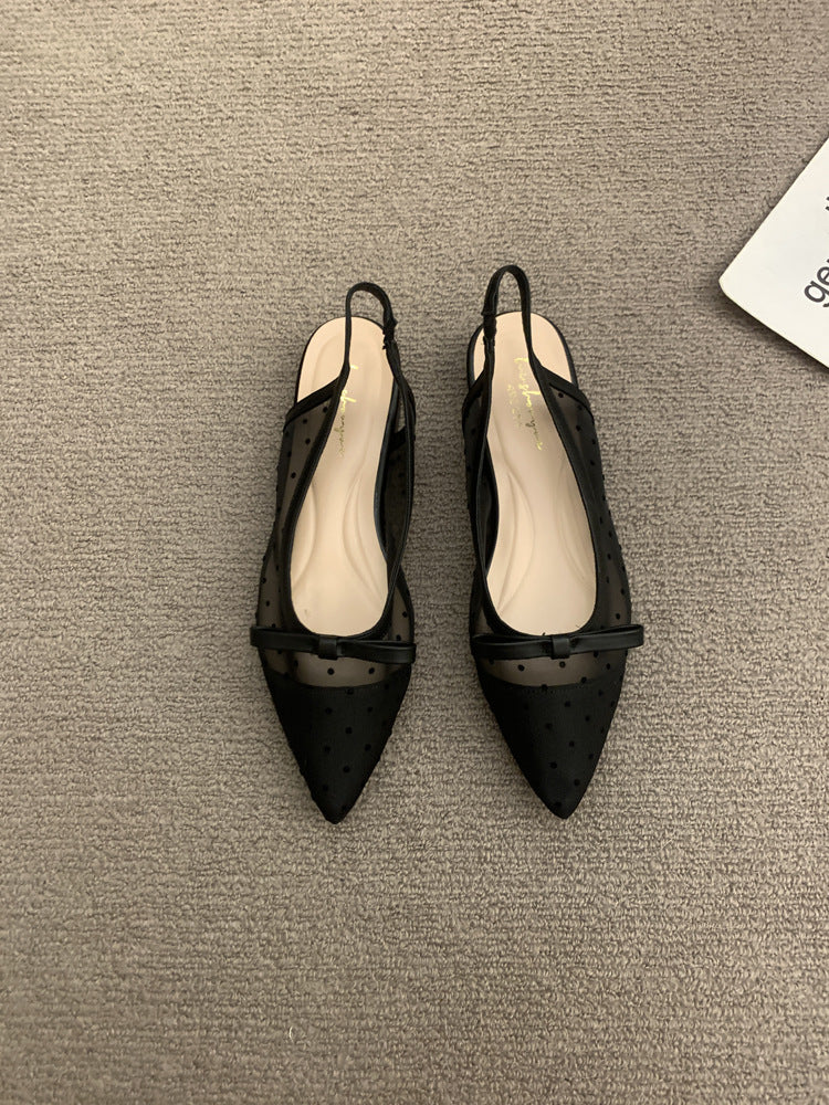 Ladies pointed toe slingback ballerinas with polka dot mesh and decorative bow Mune Fashion