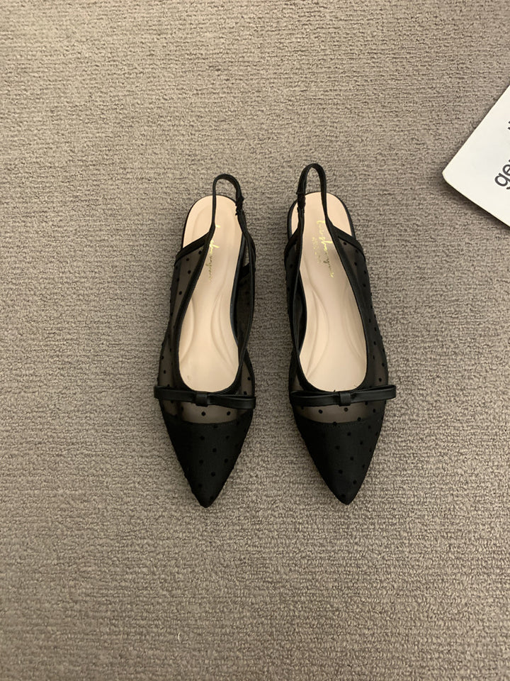 Ladies pointed toe slingback ballerinas with polka dot mesh and decorative bow Mune Fashion