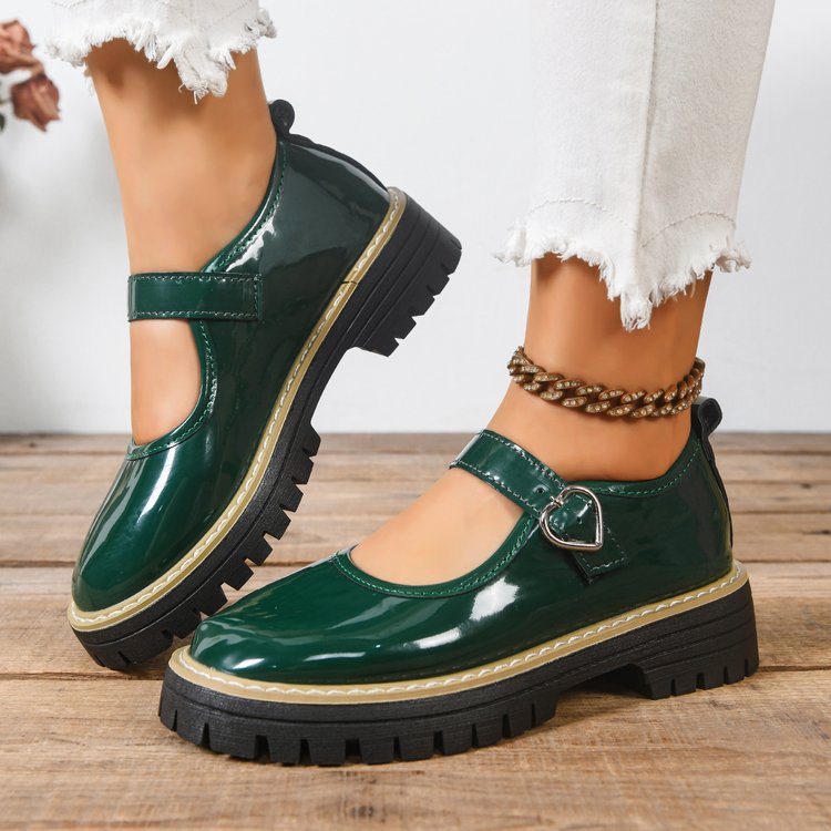 Damen Riemchen‑Slipper im Mary‑Jane‑Stil mit grober Profilsohle und Herzschließe Mune Fashion