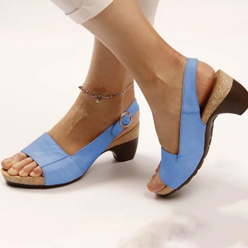 Women's sandal with elastic heel strap, ergonomic cork comfort footbed, and low curved heel Mune Fashion