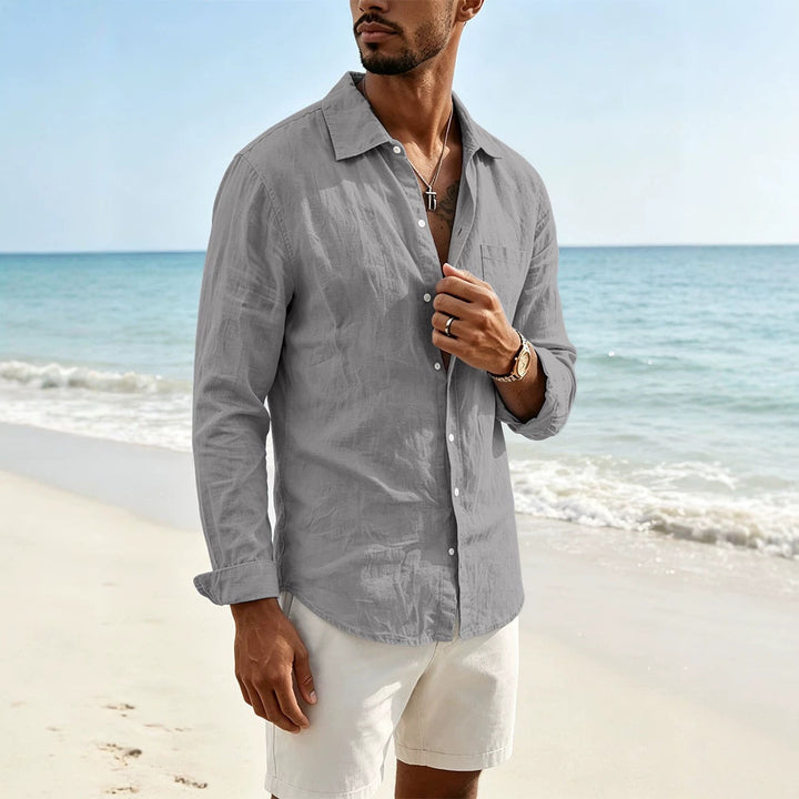 Men's casual linen shirt with long sleeves and chest pocket Mune Fashion