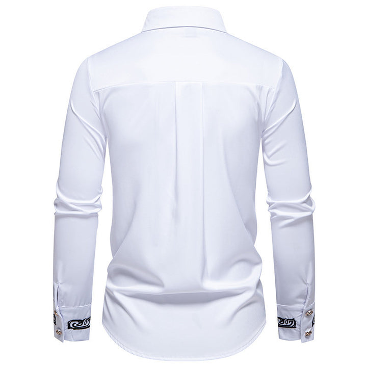 Men's Slim-Fit Business Shirt with Embroidery on the Collar and Cuffs Mune Fashion