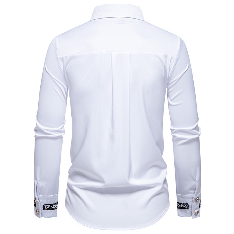 Men's Slim-Fit Business Shirt with Embroidery on the Collar and Cuffs Mune Fashion