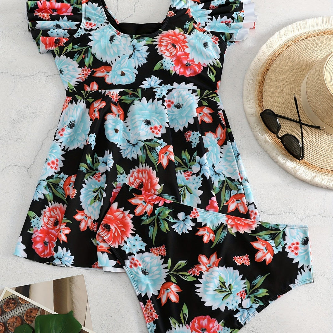 Women's One-Piece Swimsuit with Ruffle Details and Floral Design Mune Fashion