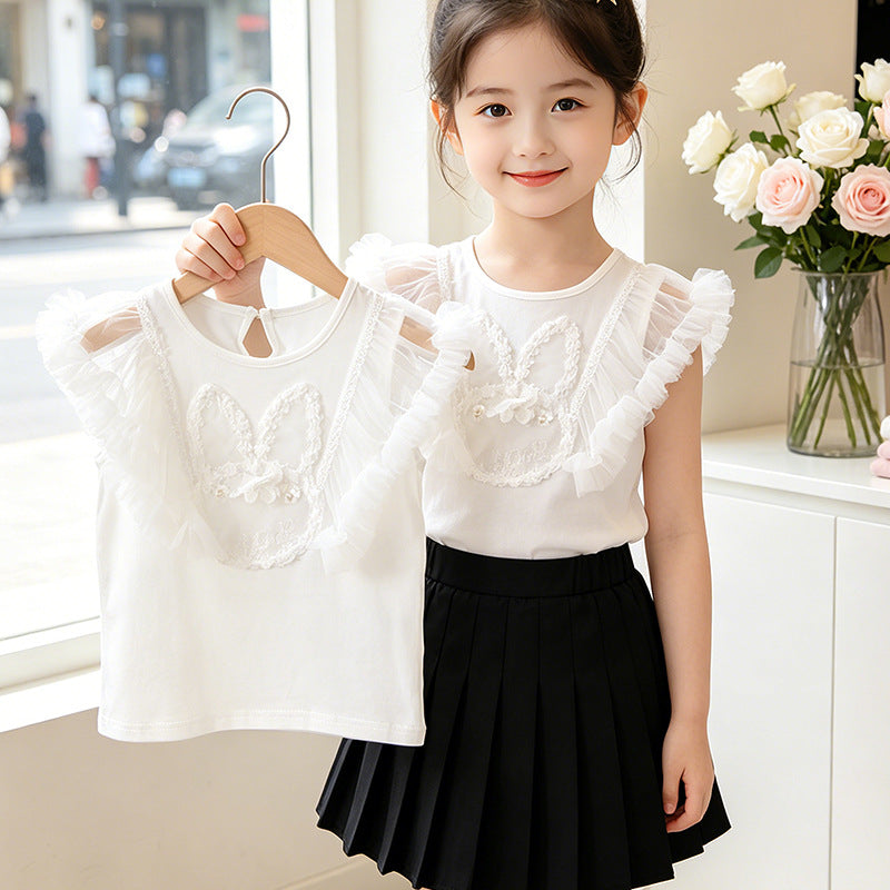 Girl Ruffle Top with Delicate Bunny Design Mune Fashion