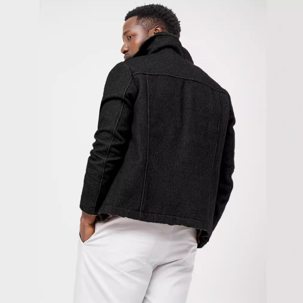 Men's Boucle Work Jacket with Shirt Collar, Chest Flap Pockets and Metal Buttons Mune Fashion