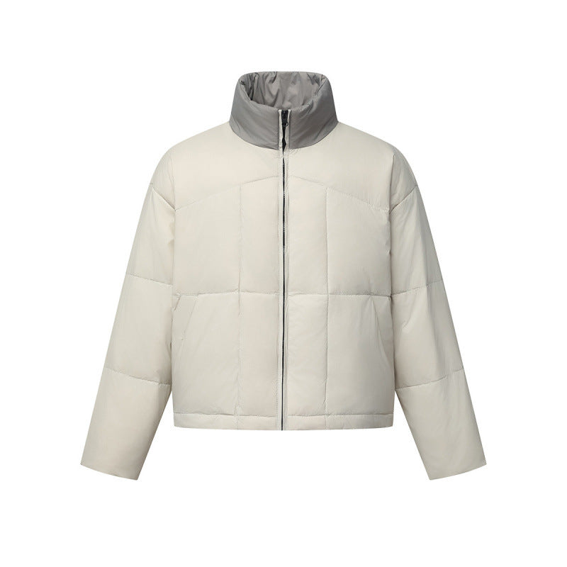 Unisex Boxy Puffer Jacket with Stand Collar in Contrast Design and Square Quilting Mune Fashion