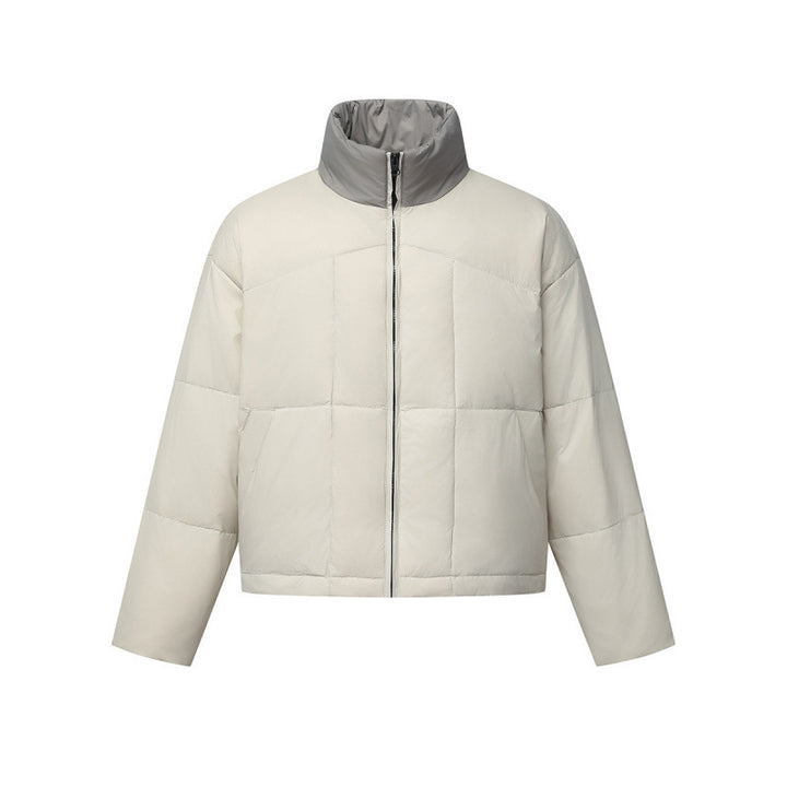 Unisex Boxy Puffer Jacket with Stand Collar in Contrast Design and Square Quilting Mune Fashion