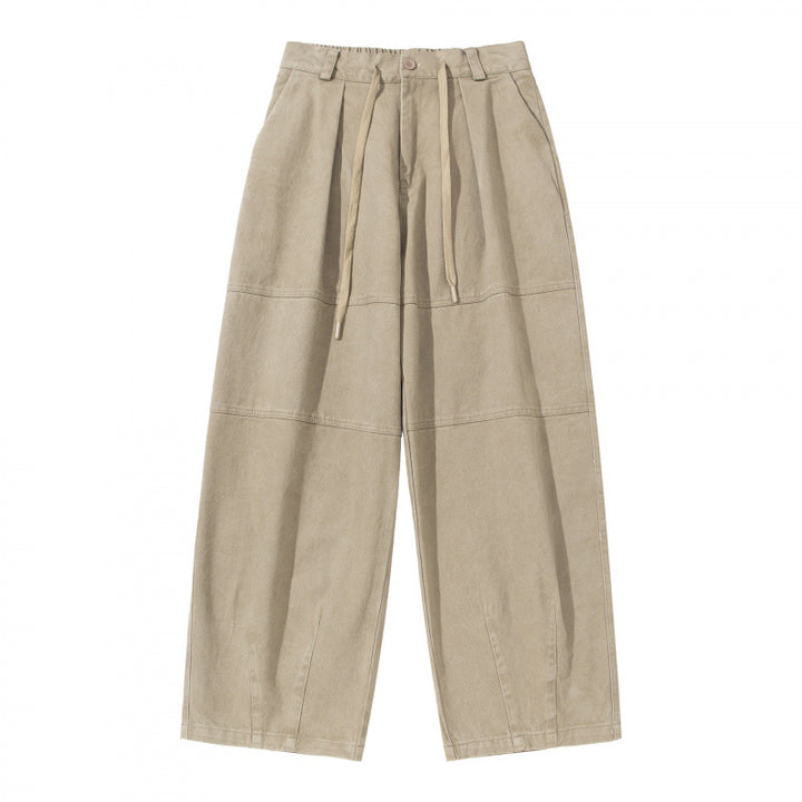 Women's Wide High-Waist Pleated Culotte Pants with Drawstring and Seams Mune Fashion