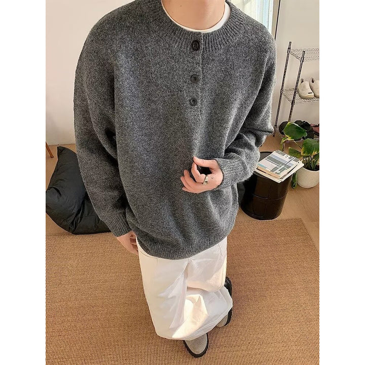 Men's Comfortable Chunky Knit Sweater with Button Placket Mune Fashion