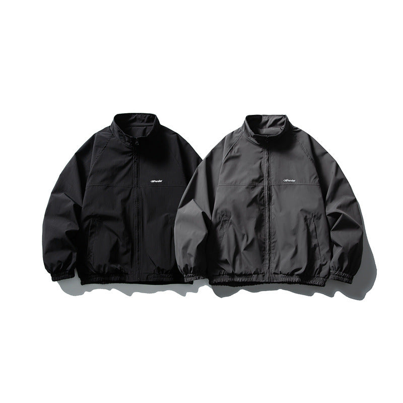 Unisex Lightweight water-repellent windbreaker with stand-up collar, raglan sleeves, and elastic hem Mune Fashion