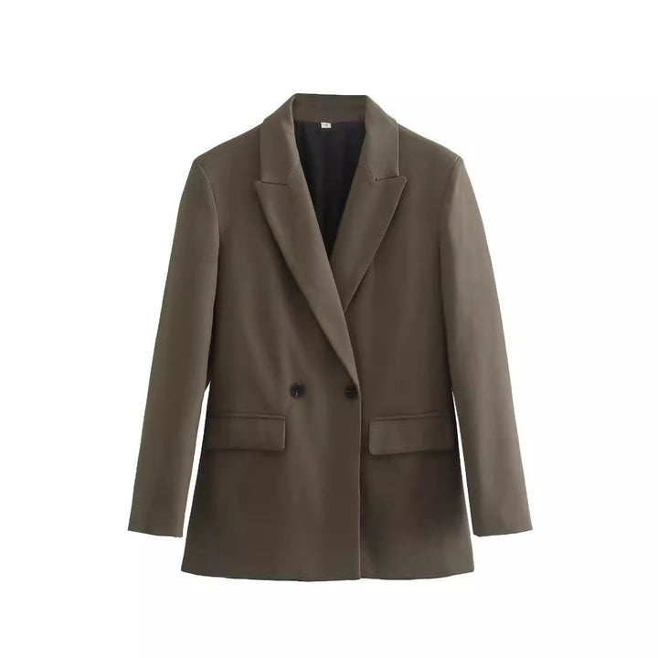 Women's tailored double-breasted blazer with pointed lapels, flap pockets, and light lining Mune Fashion