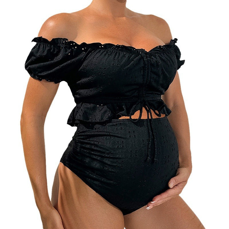 Women's Two-Piece Beach Outfit with Off-Shoulder Top and High Pants Mune Fashion