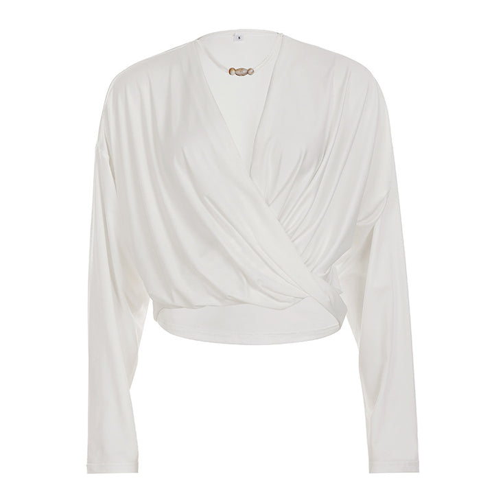 Women's Wrap Cropped Long Sleeve with Draped Front and Tailored Cut Mune Fashion