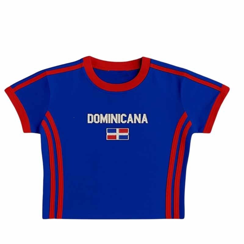 Unisex nan sporty retro short sleeve T-shirt with flag motif and fitted cut Mune Fashion