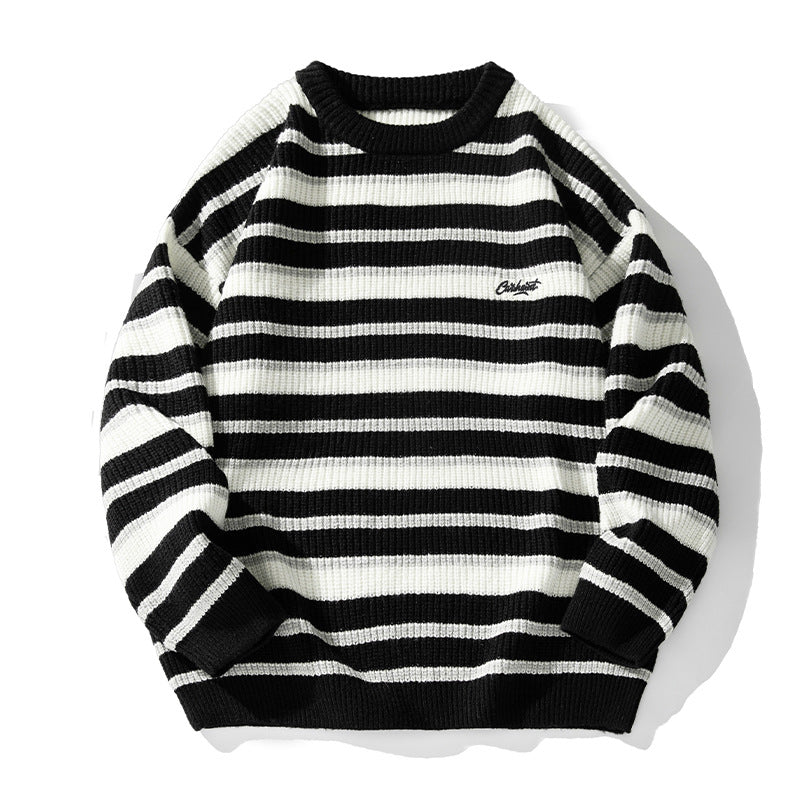 Unisex Striped Chunky Knit Sweater with Round Neck and Relaxed Fit Mune Fashion