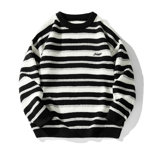 Unisex Striped Chunky Knit Sweater with Round Neck and Relaxed Fit Mune Fashion
