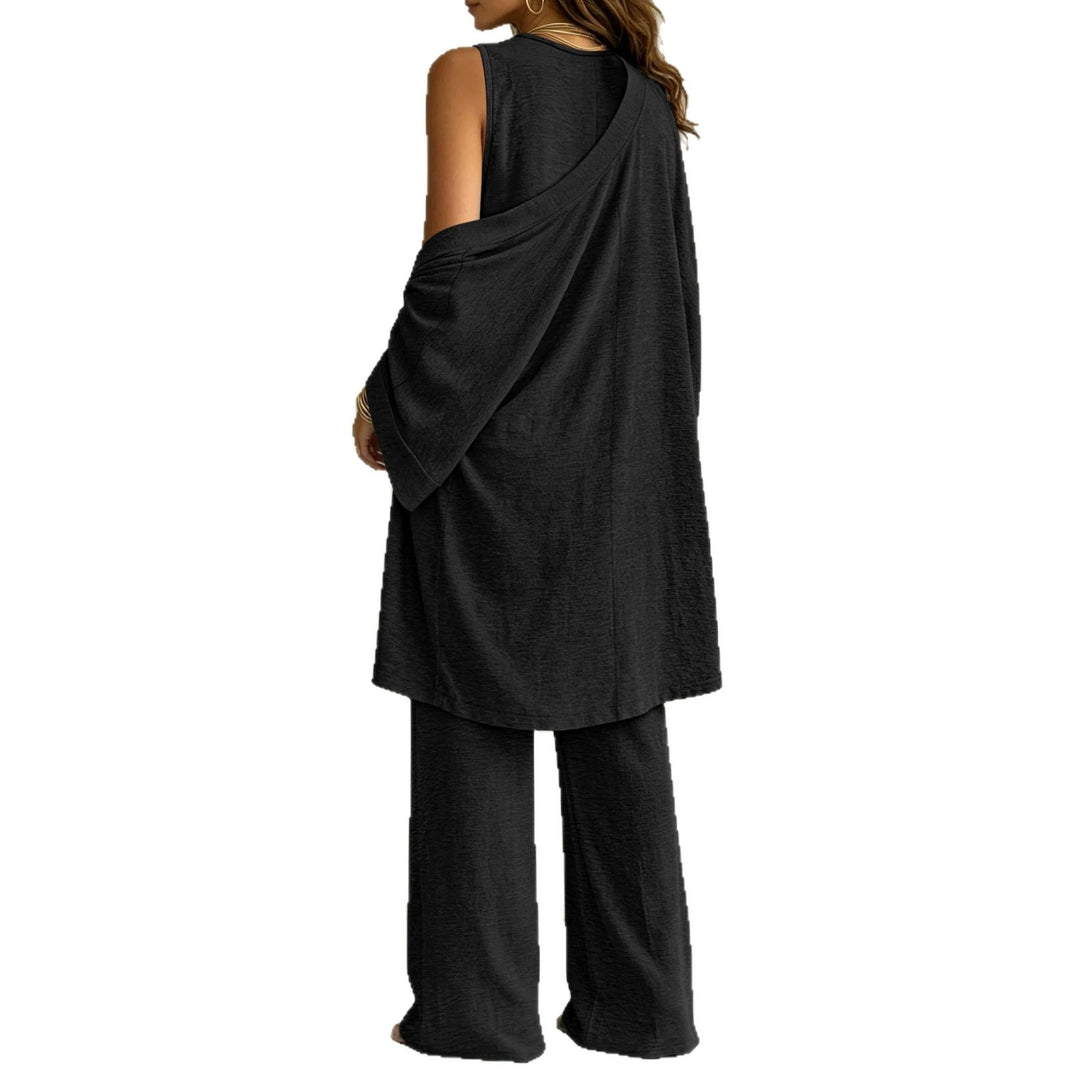 Women Casual Lounge Set with Kimono Cardigan, V-Neck Shirt and Wide Cord Pants Drune