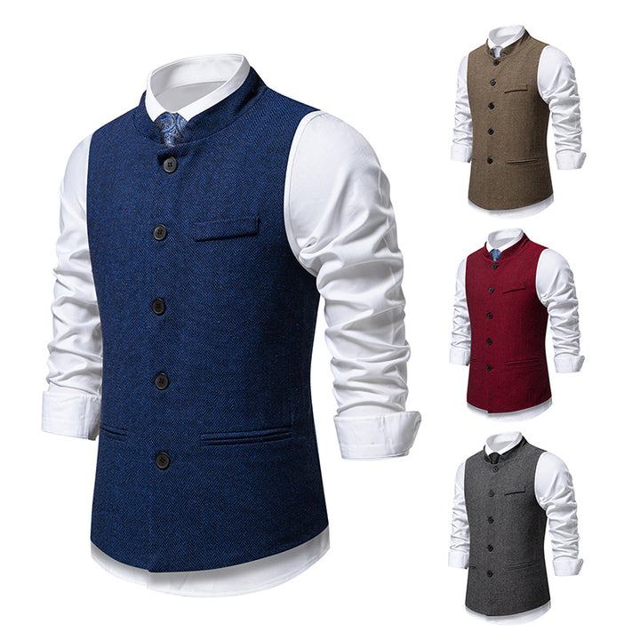 Men's elegant waistcoat with stand-up collar and herringbone pattern made of wool blend Mune Fashion