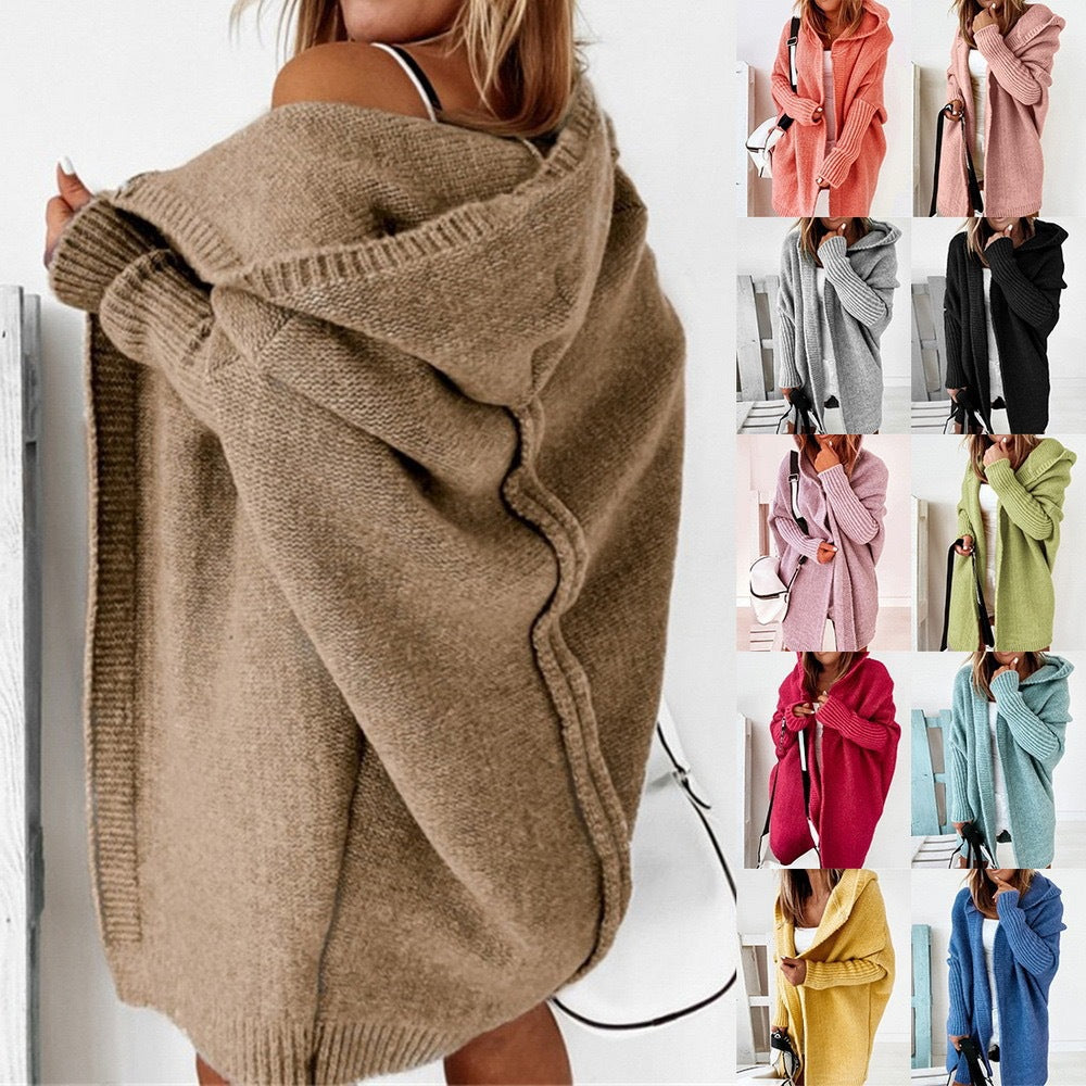 Women's Longline Hooded Knit Cardigan with Open Front Mune Fashion