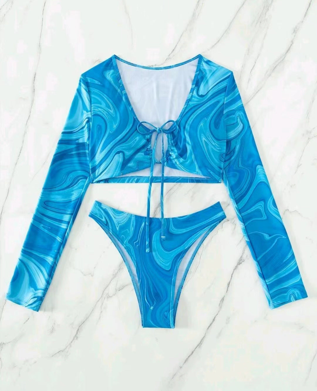 Women's Surf Bikini Set with Long Sleeve Crop Top and High Waisted Bottoms Mune Fashion