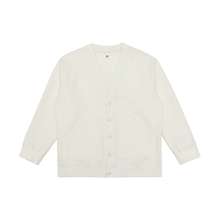 Unisex Waffle Structure Cardigan with V-Neck, Button Placket and Patch Pockets Mune Fashion