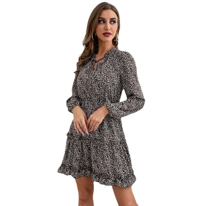 Women's Georgette Tiered Dress with Ruffled Collar, V-Neck and Tailored Silhouette Mune Fashion