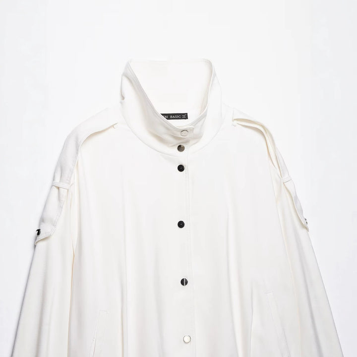 Women Oversize Blouson Jacket with Stand-Up Collar and Snap Front Mune Fashion