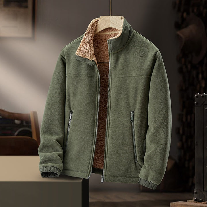 Men's fleece outdoor jacket with teddy fur lining, stand-up collar & wind-resistant surface Mune Fashion