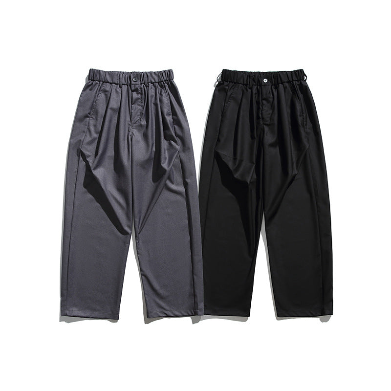 Men's wide pleated pants with elastic drawstring waistband and cropped cut Mune Fashion