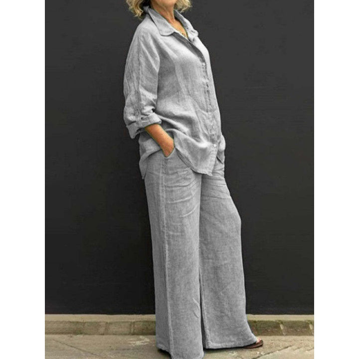 Women's Relaxed-Buttondown-Shirt and High-Waist-Palazzo in Linen Look Mune Fashion