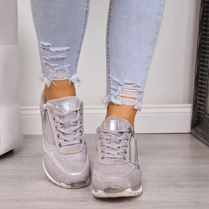 Women's Comfortable Platform Sneakers with Zipper Mesh and Suede Details Shock-Absorbing Comfort Sole Mune Fashion