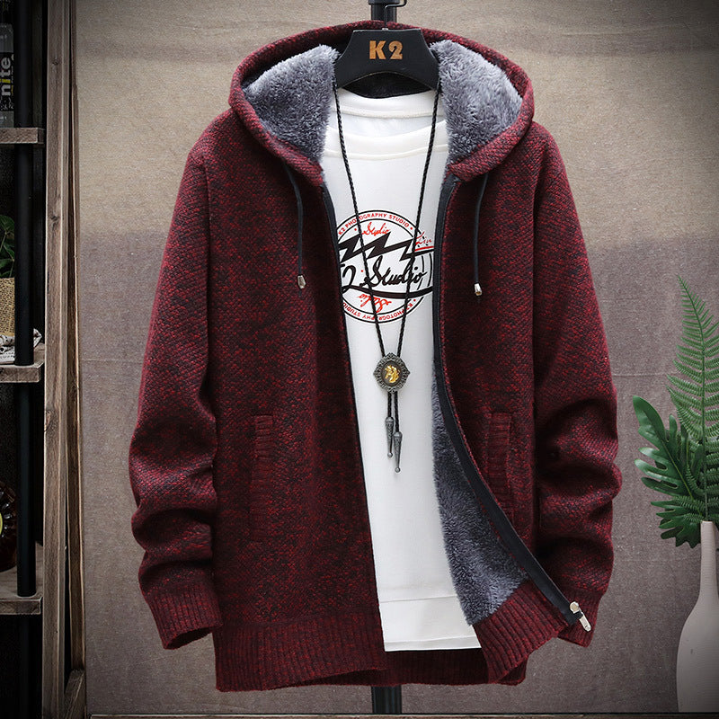 Men's non-lined knit hoodie sweatshirt jacket with teddy lining, full zip and kangaroo pockets Mune Fashion
