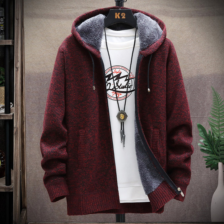 Men's non-lined knit hoodie sweatshirt jacket with teddy lining, full zip and kangaroo pockets Mune Fashion