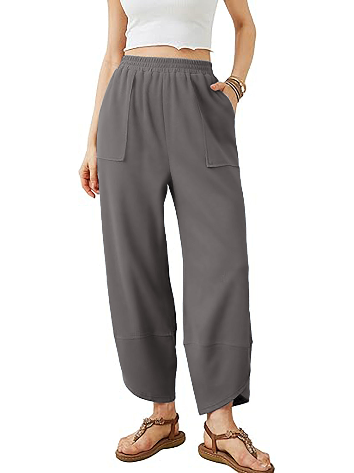 Women's culotte pants with elastic waistband and patch pockets Mune Fashion