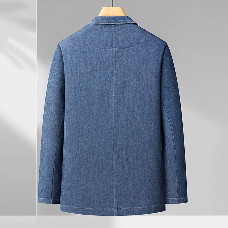 Men's Jeans Blazer in Casual-Elegant Style with Lapel Collar and Patch Pockets Mune Fashion