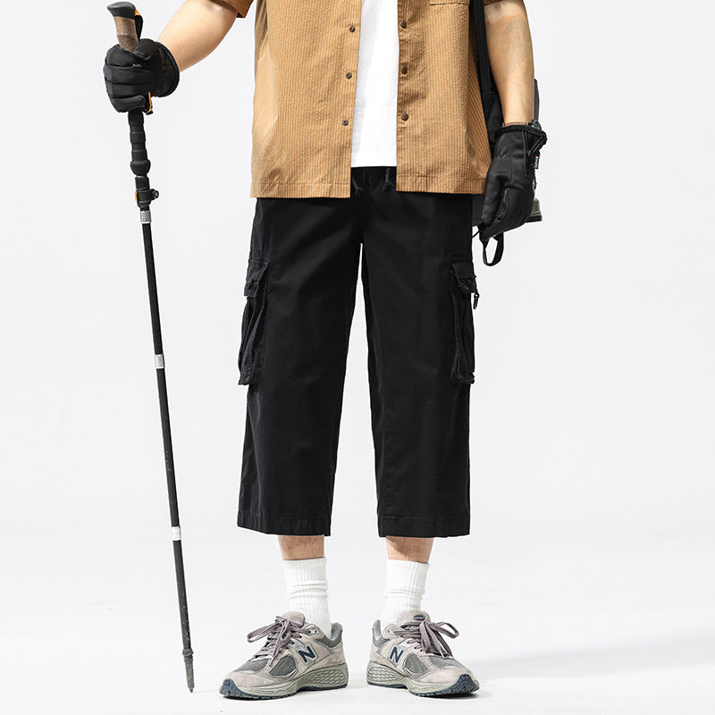 Herren halblange Utility-Cargohose aus Baumwoll-Twill mit weitem Bein und Multifachtaschen Mune Fashion