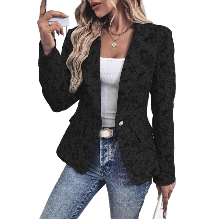 Women's Tailored Jacquard Blazer with Floral Relief Pattern Drune
