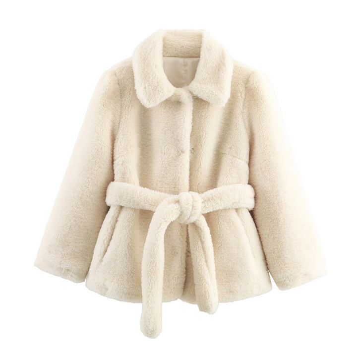 Women's Teddy Fur Jacket with Belt and Soft Lining Mune