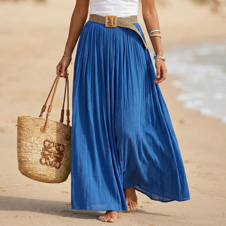 Women nan Pleated Maxi Skirt with Crinkle Look and Elastic Waistband Mune Fashion