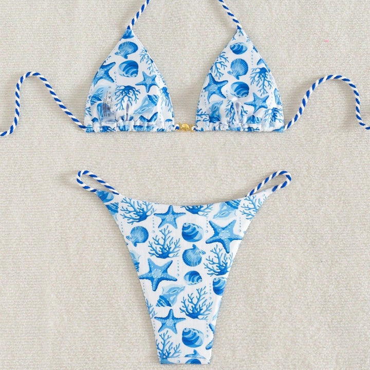 Women's triangle bikini with maritime motifs and playful cord ties Mune Fashion