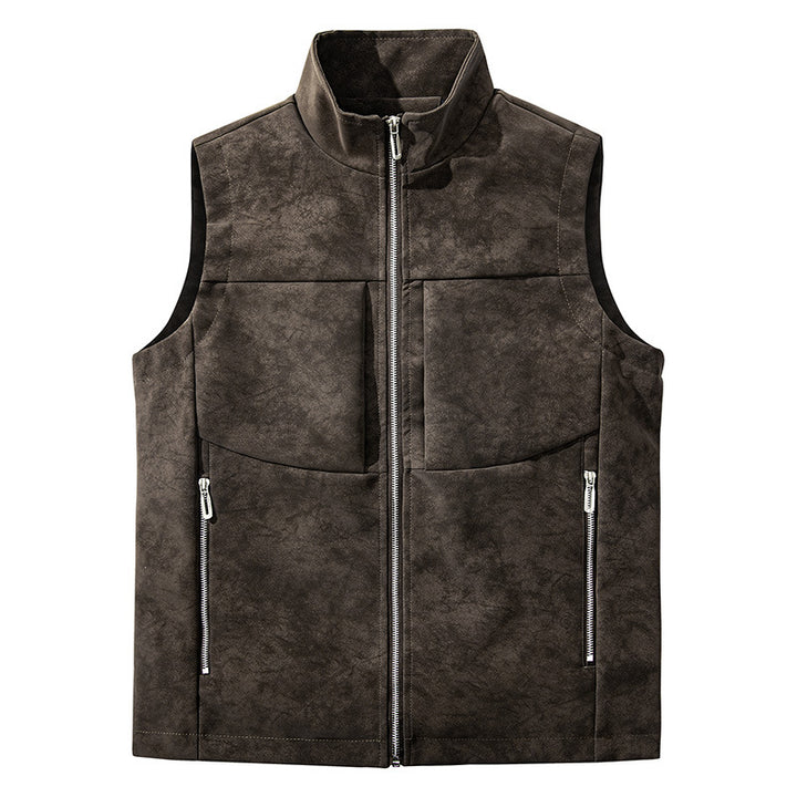 Men's utility vest in velour look with stand-up collar, multi pockets, and full zip Mune Fashion