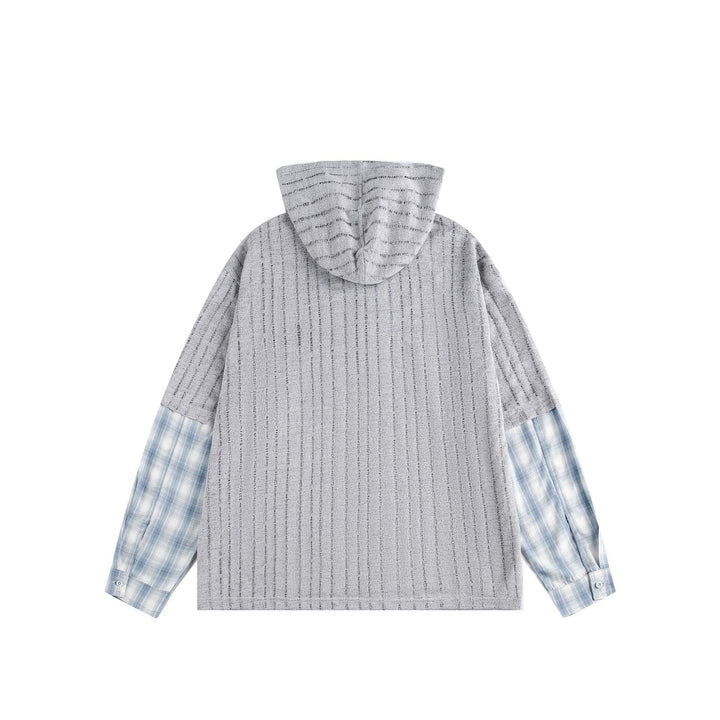 Unisex Casual Hoodie in Layering Look with Lace-Up V-Neck Mune Fashion