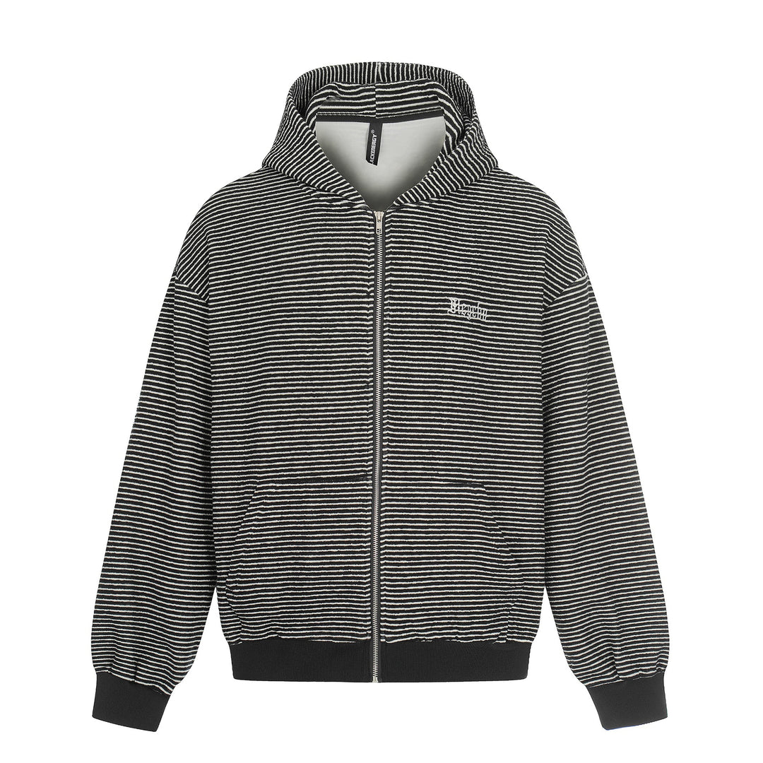Unisex Striped Zip-Up Hoodie Sweatshirt with Textured Surface Mune Fashion