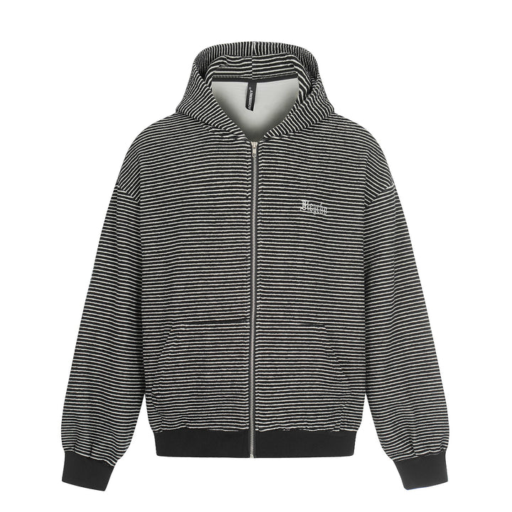 Unisex Striped Zip-Up Hoodie Sweatshirt with Textured Surface Mune Fashion