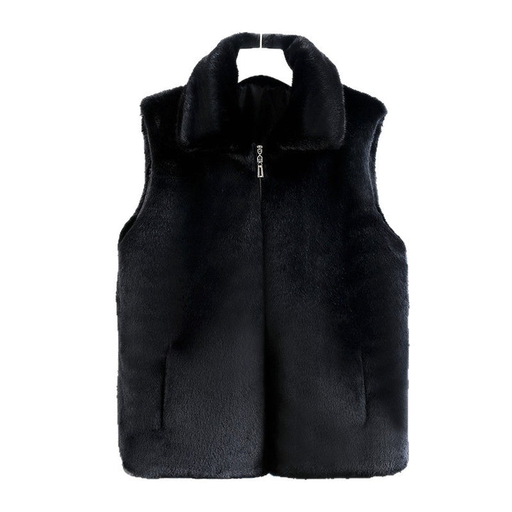 Women's Sleeveless Faux Fur Vest with Stand-Up Collar and Hidden Zipper Mune Fashion